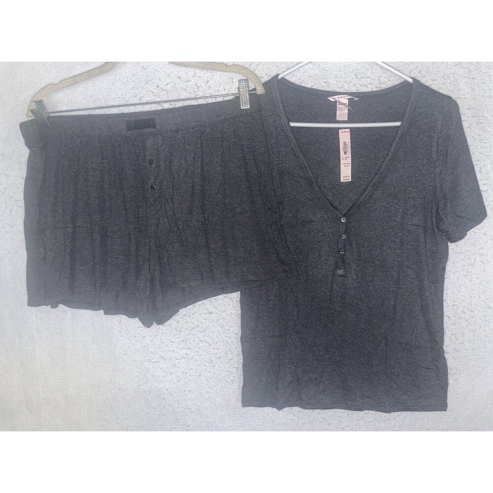 Victoria’s Secret Cozy Modal rib Henley Short Pajama Set SIZE M XL GREY 2pc NEW